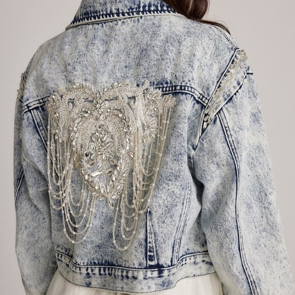 12th Tribe Chevall Rhinestone Embellished Denim Jacket Size LL - Picture 6 of 6